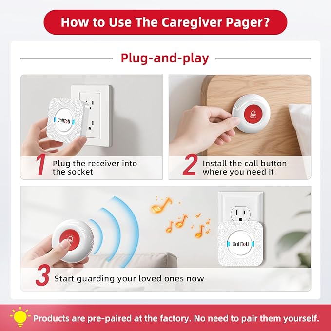 CallToU Wireless Caregiver Pager Smart Call System 2 SOS Call