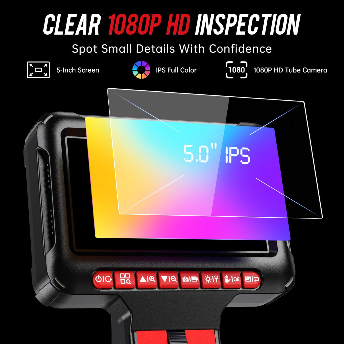 Articulating Borescope Inspection Camera with Light: 1080P HD Industrial Endoscope Camera with 5" IPS Screen - 0.24in Slim IP67 Waterproof Lens - 210° Flexible Probe Two-Way Articulating Borescope