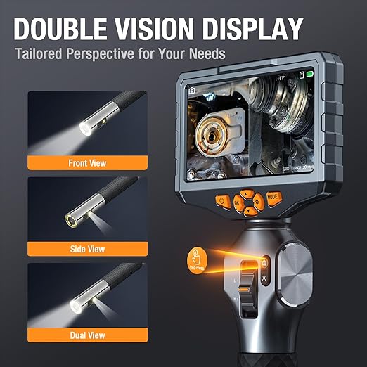 Articulating Borescope with Dual Lens Endoscope, Teslong 5-inch IPS Automotive