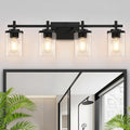 4-Lights Matte Black Bathroom Light Fixture, Modern Black Vanity Lights Over Mirror with Clear Glass Shade, Bathroom Wall Mounted Lamp for Mirror Living Room Hallway Cabinet