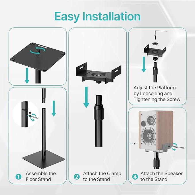 Pegzone Height-Adjustable Speaker Stands Pair, 11LBS Capacity, Height