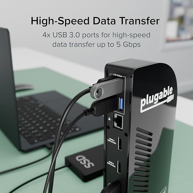 Plugable USB-C Triple Monitor Docking Station: 13-in-1 Laptop Dock
