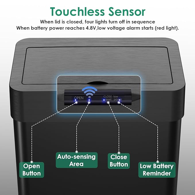Arlopu Automatic Trash Can, Sensor Motion Stainless Steel Garbage Bin,