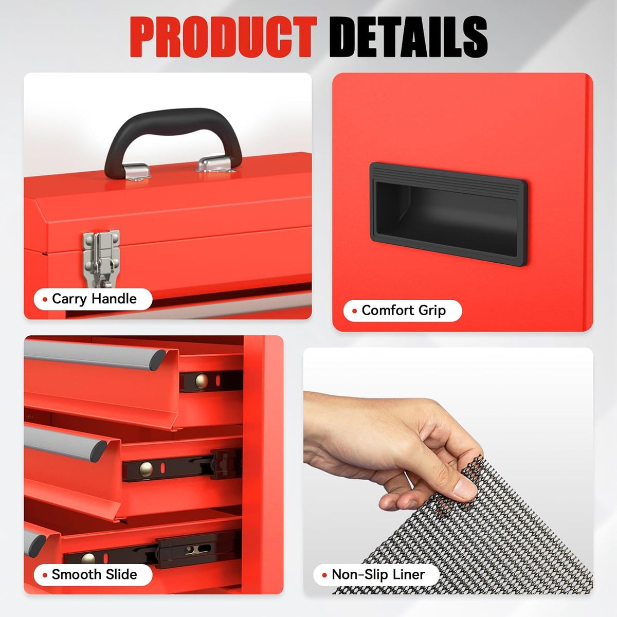 3-drawer small tool box, tool chest with evc, side view