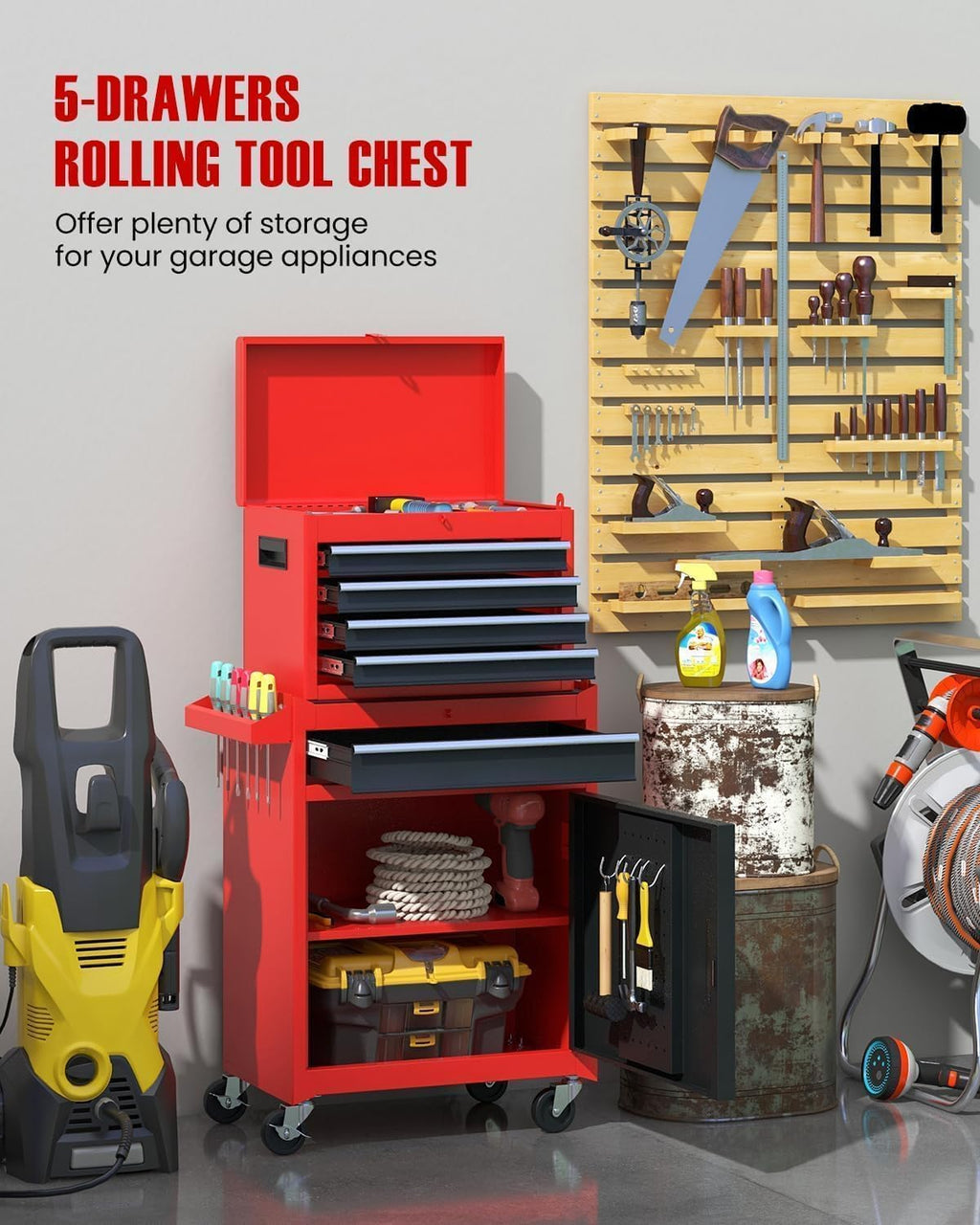 arnot 2-in-1 rolling tool chest with 5 drawers, package contents