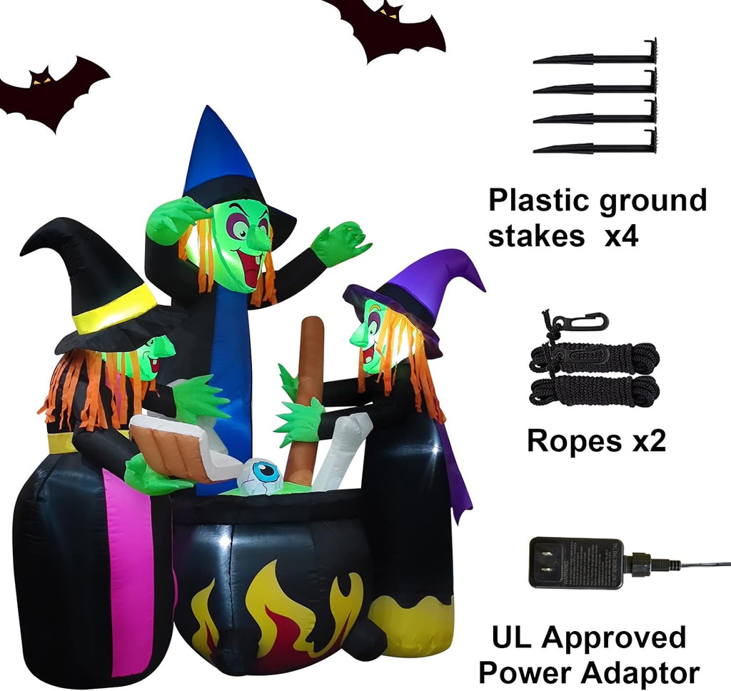 Halloween Inflatables Outdoor Decorations,6 Feet 3 Witches, LED Lights, Blow up Lighted Yard Lawn Home Family Decorations