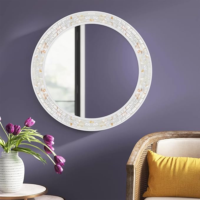 Tanmicoshomy Round Wall Mirror 24 Inch, Circle Mosaic Mirror