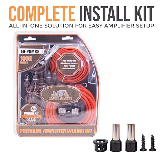 Elite Audio Premium 8 Gauge CCA Amplifier Installation Wiring Amp Kit, 1000