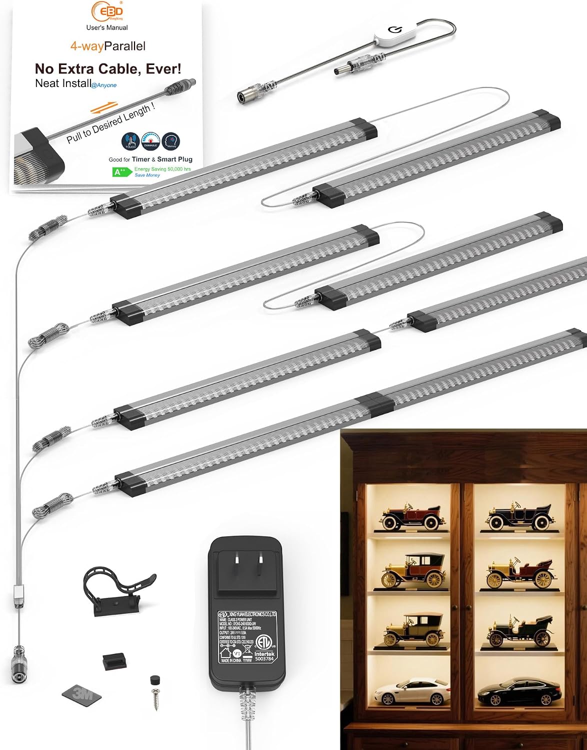 EBD LED Under Shelf Lighting 4-Way 1.2m Splitter Parallel Cabinet Lighting