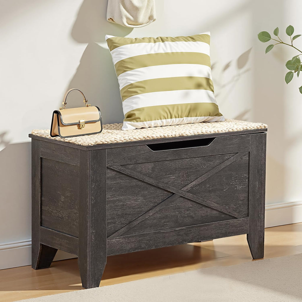 vecelo 30" storage bench, shoe bench with handwoven, close-up detail