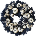 22inch Halloween Wreath Black Maple Leaf Wreaths White Pumpkin Wreath Holiday Decoration Party Party Celebration Wreaths Front Door Back Door Hallway Patio Decoration（White）