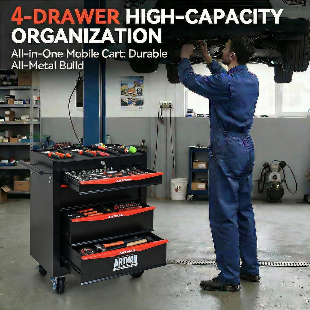 4-Drawer Rolling Tool Chest - Heavy Duty Tool Storage Cabinet with Lockable W...