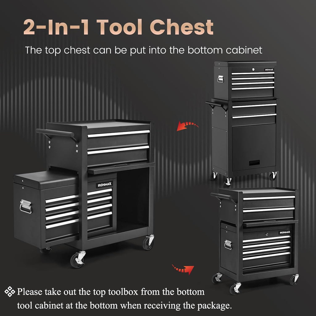 ironmax 6 drawers rolling tool chest, 2 in, side view