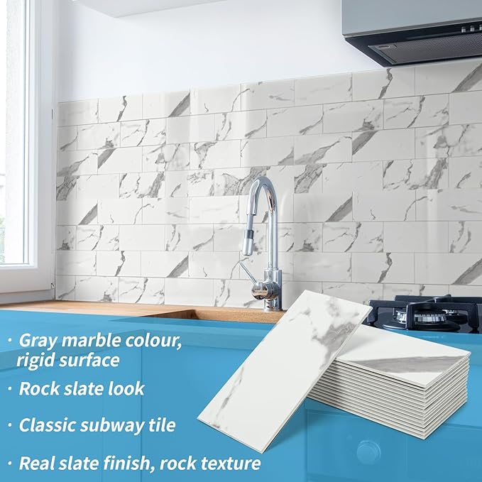 Art3d 102-Piece Faux Stone Peel and Stick Backsplash Tile, Waterproof Thick PVC