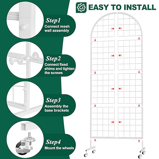 Asee'm Grid Wall Panels Display Stand 2' x 5.2' FT White Movable Wire Grid Wall
