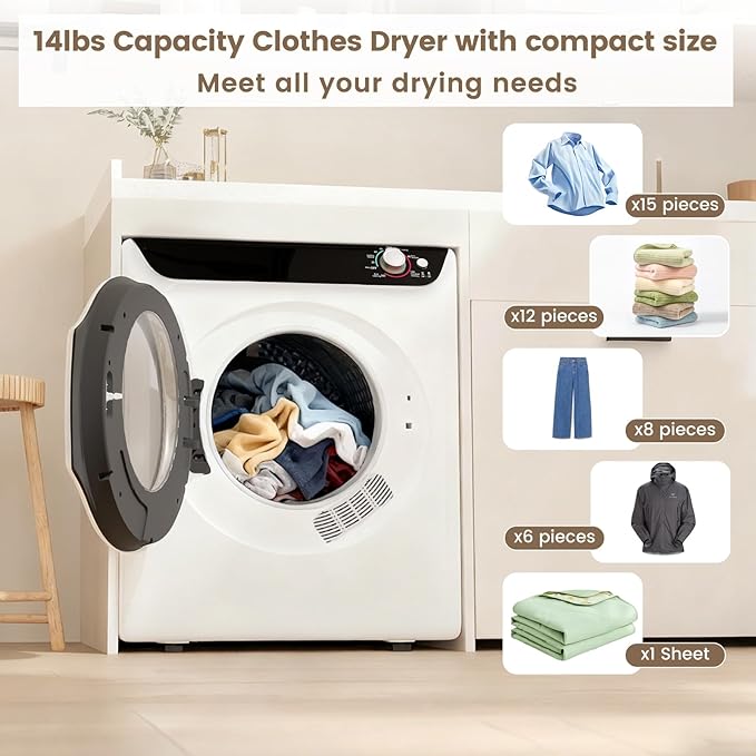 VCJ 2.6 cu.ft Portable Dryer, 1400W Electric Clothes Dryer
