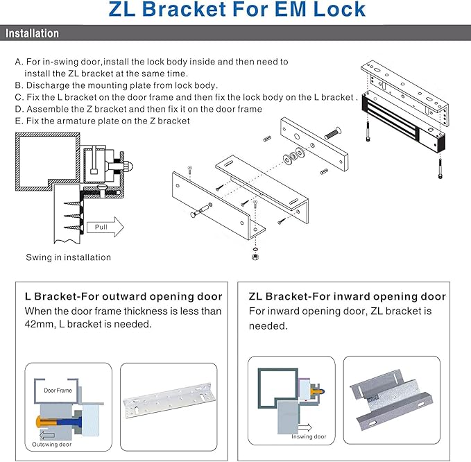 Electric Magnetic Lock with Z and L Bracket 180KG 350LBS Holding Force