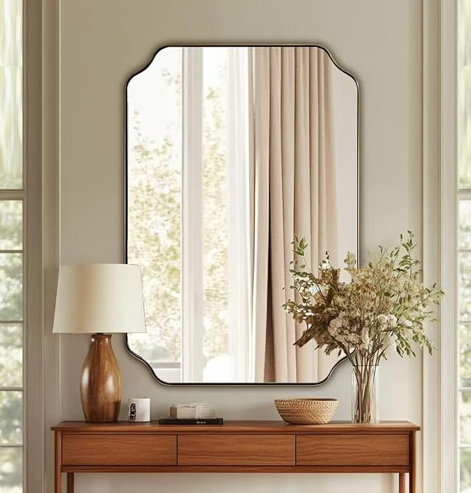 ANDY STAR 26"x38" Gold Mirror, Brushed Brass Scalloped Wall Mirror, Unique