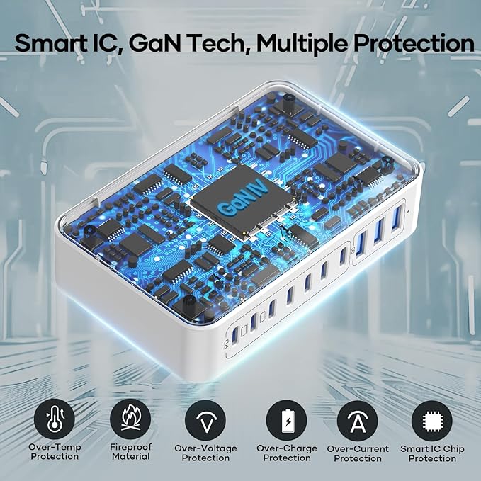 Charging Station for Multiple Devices 500W, 10 Ports Charging Blocks for
