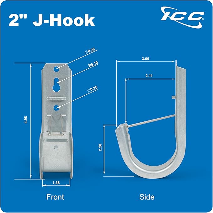 ICC 2-Inch Wall Mount J-Hook – 25-Pack, Cable Support Hooks