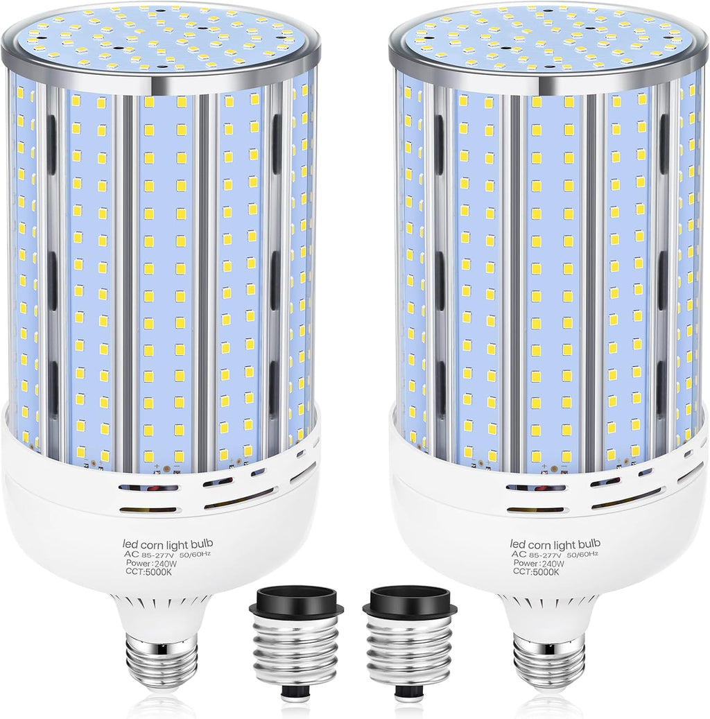 XYCN 2 Pack 240W Corn LED Light Bulb Fanless, 5000K Daylight E26/E39 Large