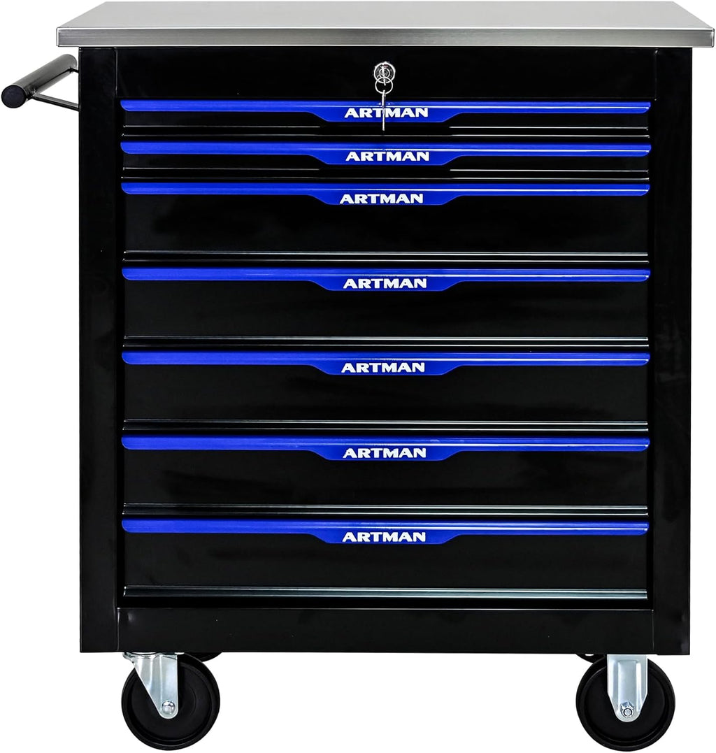 RYH 7 Drawers Rolling Tool Chest (Black-Blue, 7-Drawers 30.7" H×25.9" W)