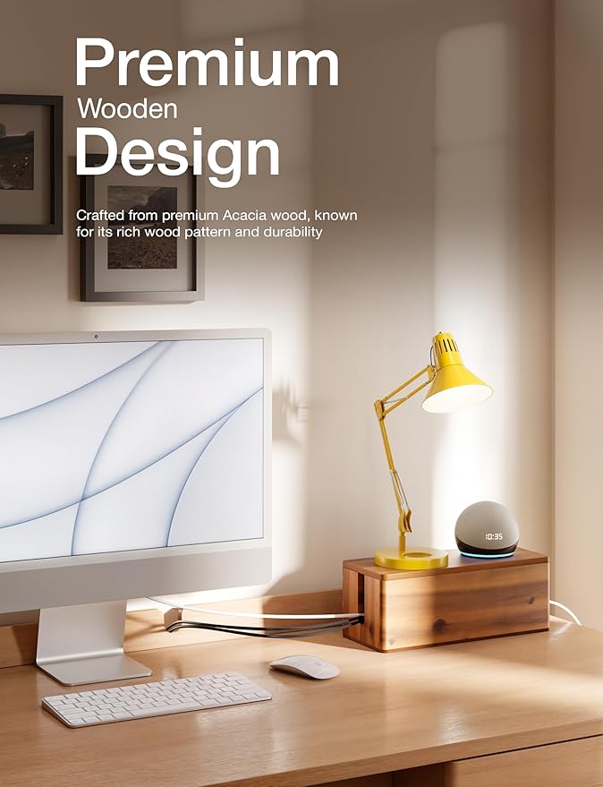 TIDITA Acacia Wood Cable Management Box Round Edge