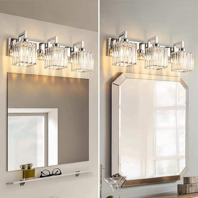 FDPBY Modern Bathroom Vanity Light 3-Lights Chrome Crystal Wall Lamp Bathroom