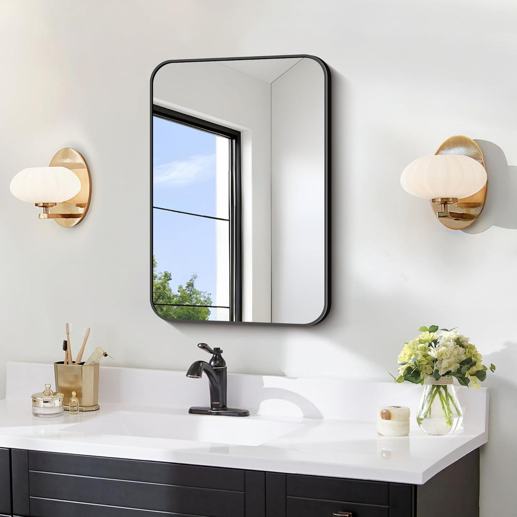 FORBATH Black Bathroom Mirror for Over Sink, Wall Mirror 16x24 Inch