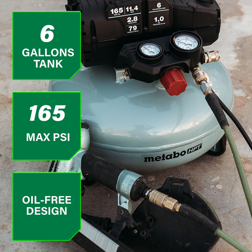 Metabo HPT Pancake Air Compressor, 6-Gallon 165PSI, Portable Air Compressor w...