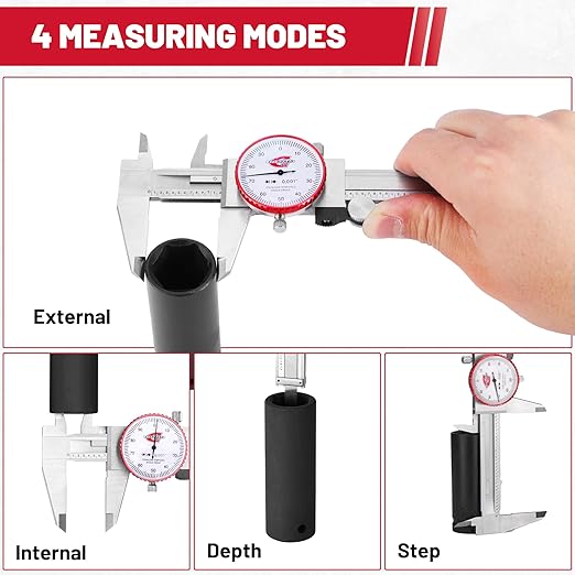 Standard Gage 0-6" Range SAE Dial Caliper Measuring Tool, Analog Precision