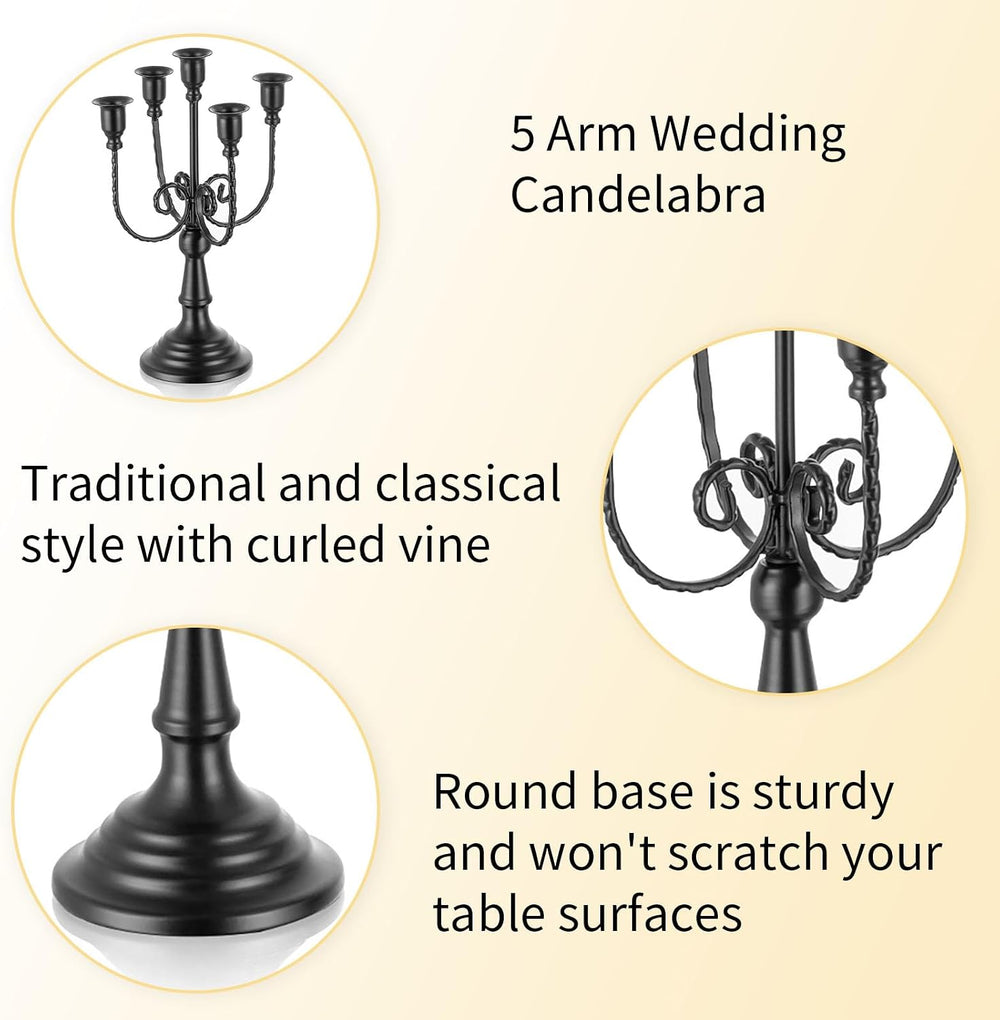 Romadedi Halloween Candelabra, Black 5-Arm Candle Holder 11.8", Set of 6