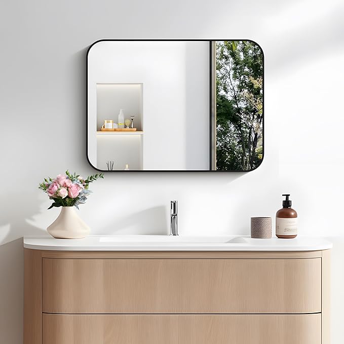 FORBATH Bathroom Mirror for Over Sink 18x24 Inch Black, Rectanglar Wall Mirror