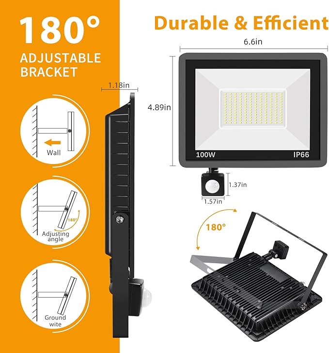 YANYCN 2 Pack 100W LED Motion Sensor Flood Light, Dusk to Dawn, IP66 Waterproof