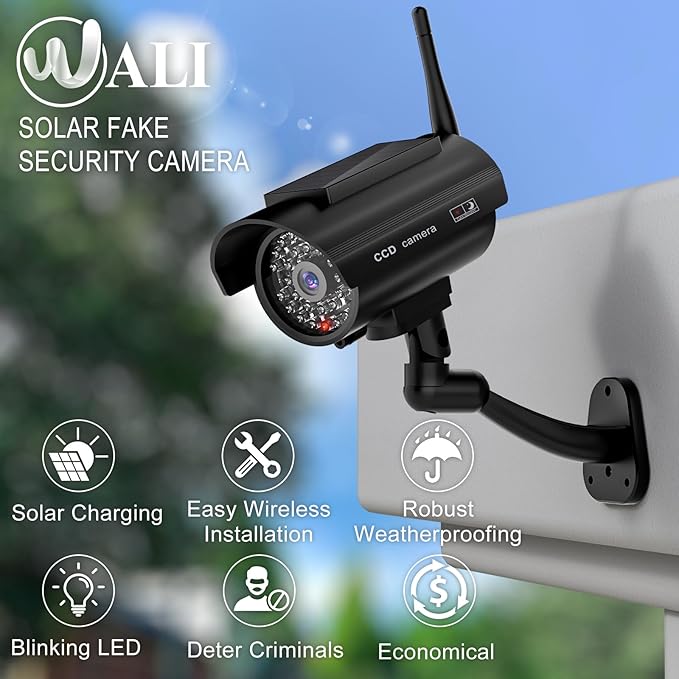 WALI Dummy Fake Camera, Solar Powered Fake Security Camera (4 Pack)