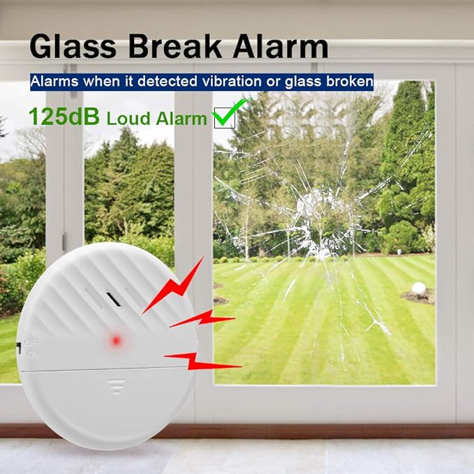 Wsdcam Glass Break Sensor Alarm 125dB Ultra-Slim Wireless Glass Break Detector