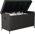 Grand patio 170 Gallon Storage Box, Dark Brown PE Wicker, Minimalist Style, Water Resistant, Flip Top, Smooth Wheels, for Patio Furniture Cushions, Garden Tools, Pool Accessories