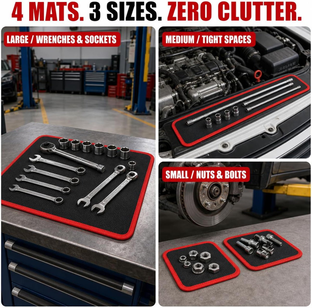 trulywin 4-pack magnetic parts holder mat with pickup on a desk or shelf
