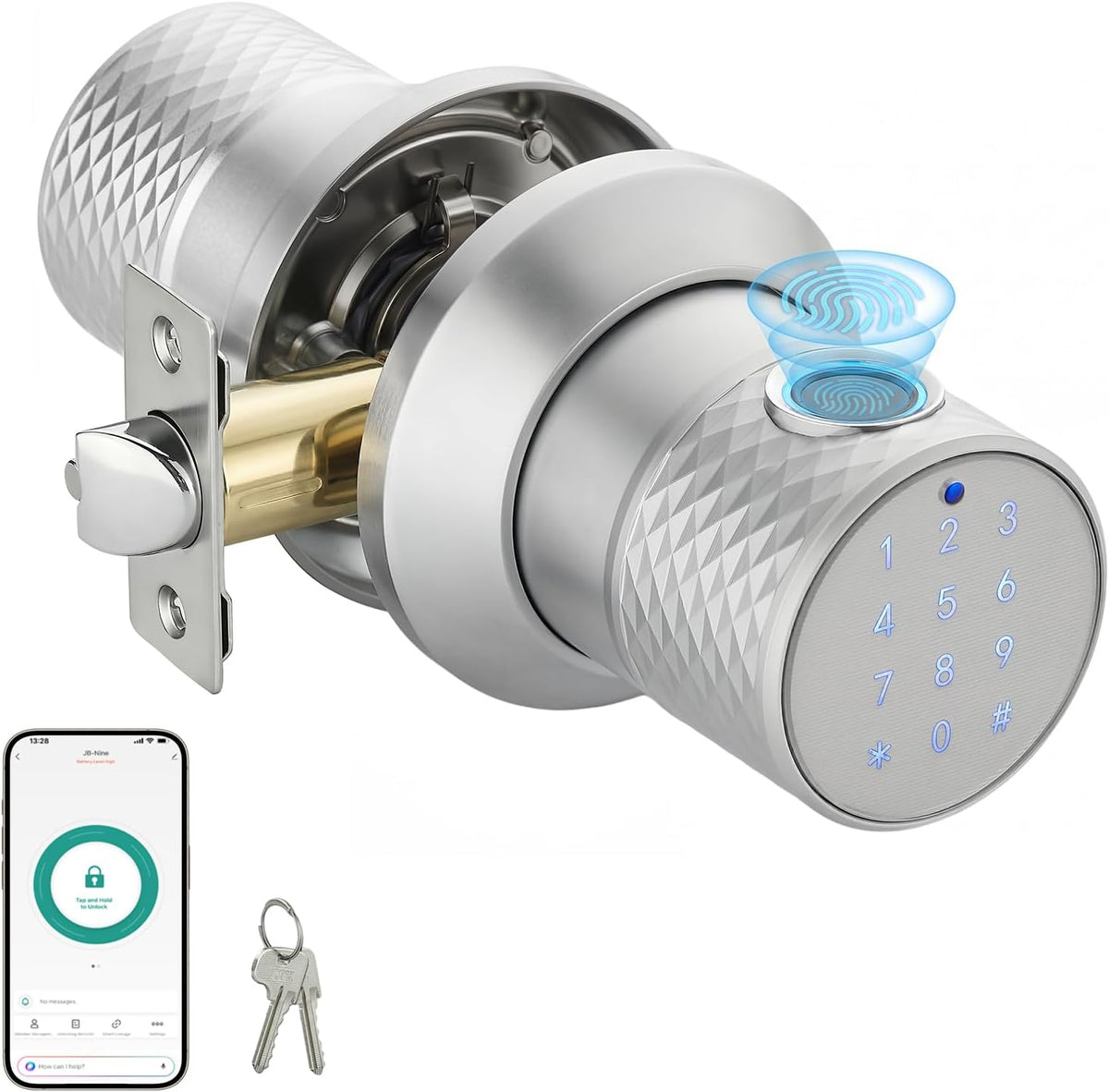 Smart Fingerprint Door Lock with App,Keypad Door Knob for Bedroom