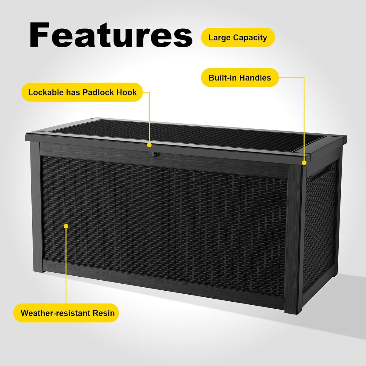 rojik outdoor storage housing deck box,waterproof patio furniture showing dimensions