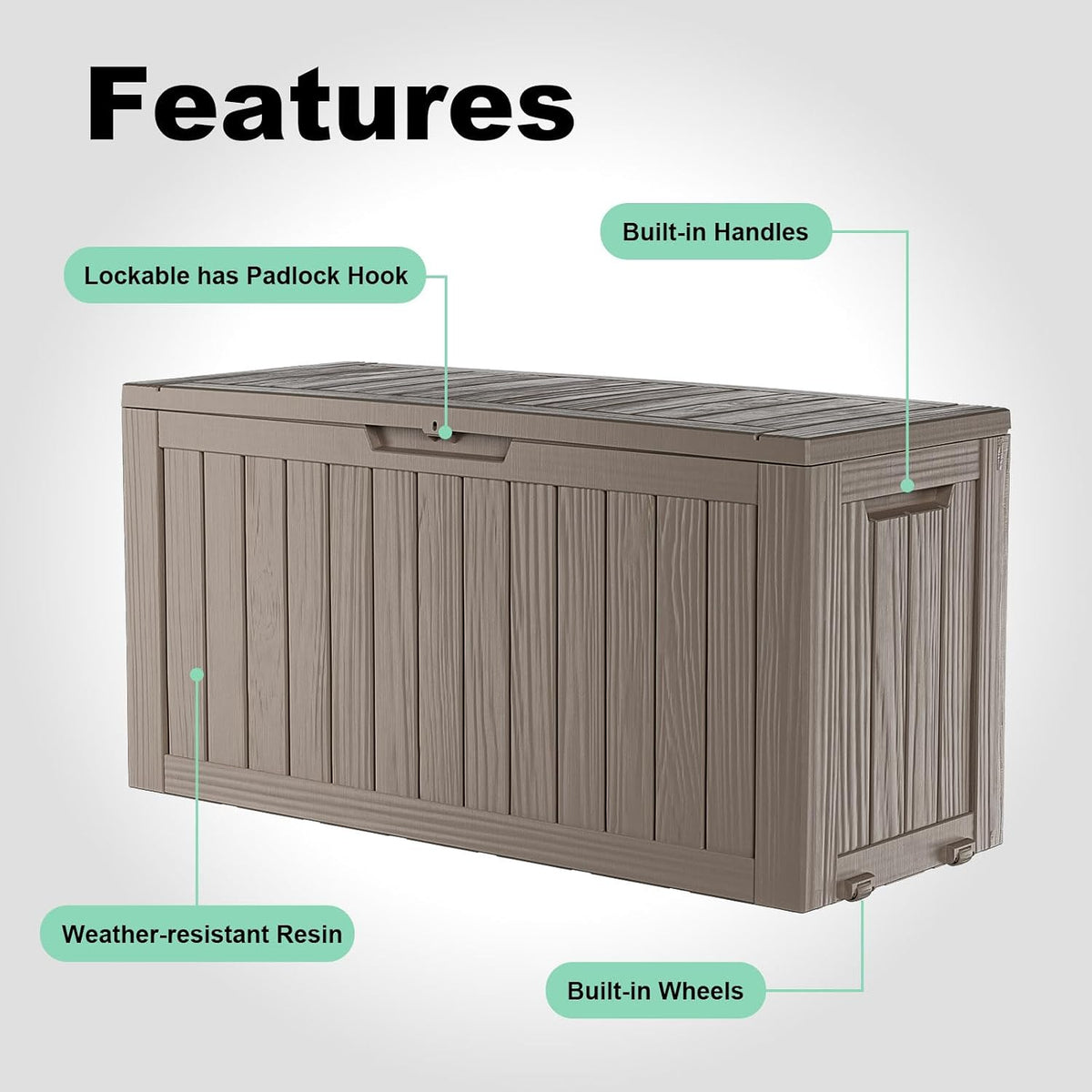 rojik outdoor storage housing deck box - waterproof showing dimensions