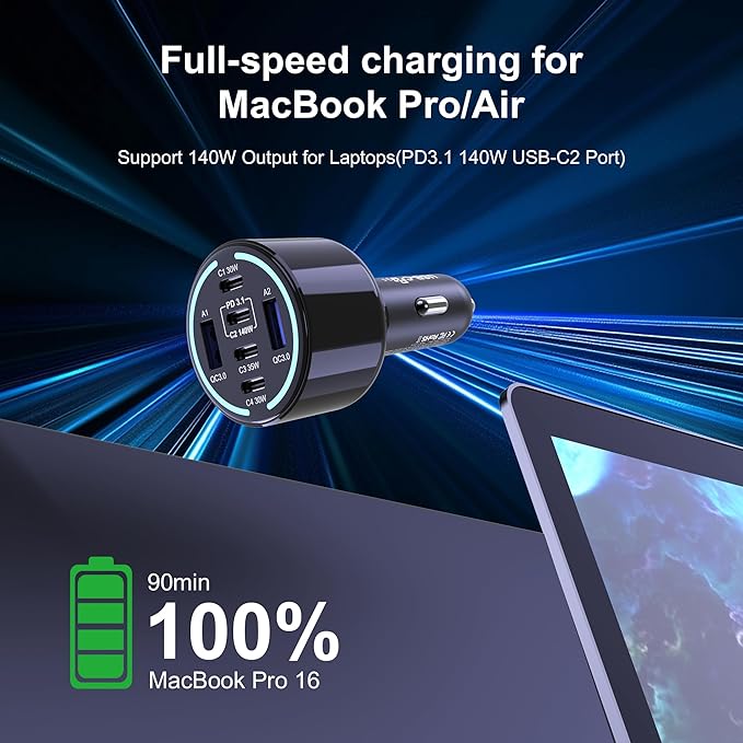 CHIPOFY 300W USB C Car Charger, 6 Ports