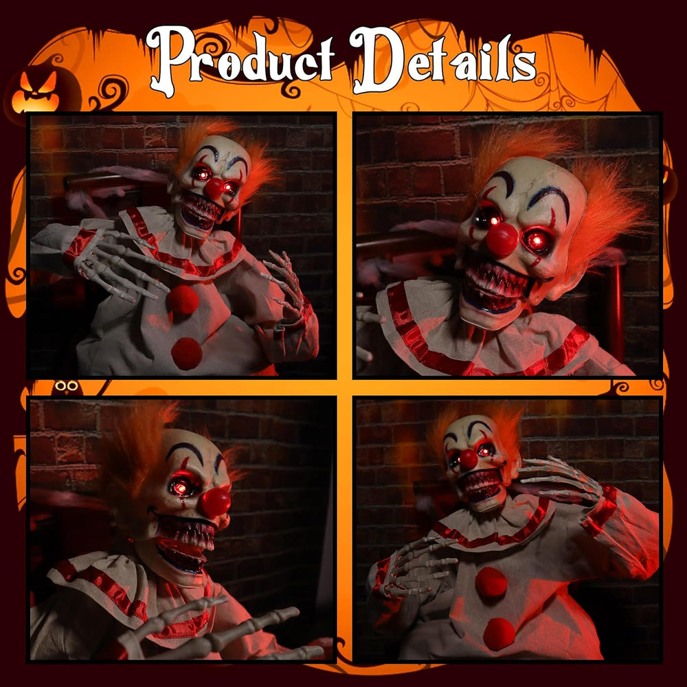 Halloween Sitting Clown Animatronics Decorations Outdoor, Scary Animated Clow...
