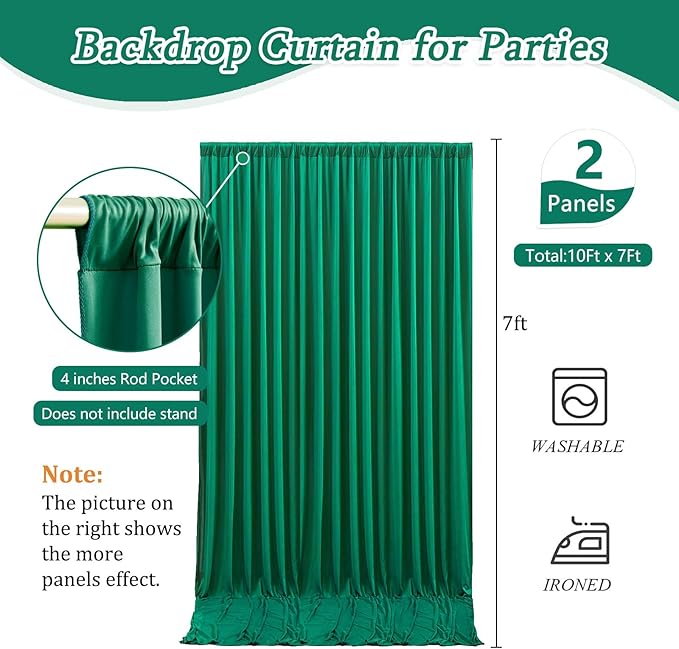 10 x 7 Feet Green Backdrop Curtain for Partie, Background Curtains for Photoshoot, Birthday, Wedding, Halloween, Thanksgiving, Christmas Day, New Year Party Decorations 5Ft x 7Ft, 2 Panels