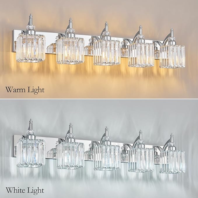 BBLLWJ Crystal Vanity Lights Chrome 5 Light Bathroom Light Fixtures Over Mirror