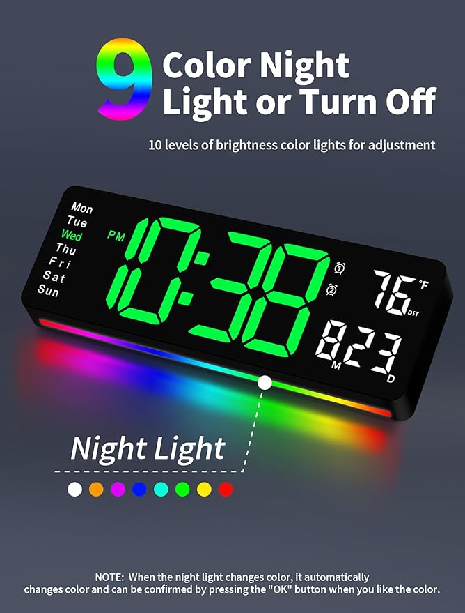 MASHI Digital Wall Clock, Auto-Dimming Wall Clock