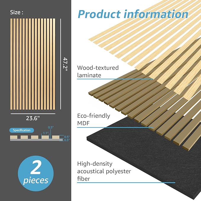 Art3d 2 Wood Slat Acoustic Panels (2-Pack)