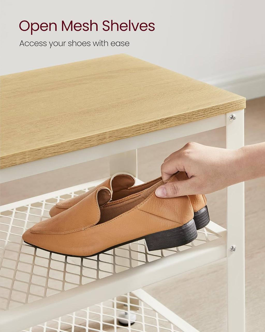 vasagle 3-tier shoe rack, storage bench with metal showing dimensions