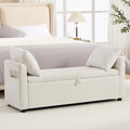 51" End of Bed Storage Bench, Upholstered Chenille Storage Ottoman for Bedroom, Living Room, Entryway, with Arms and 2 Pillows(White)