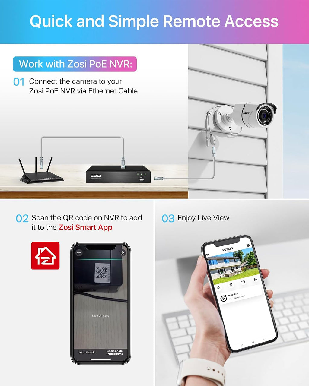 zosi 2-pack 5mp add-on poe security camera with on a desk or shelf